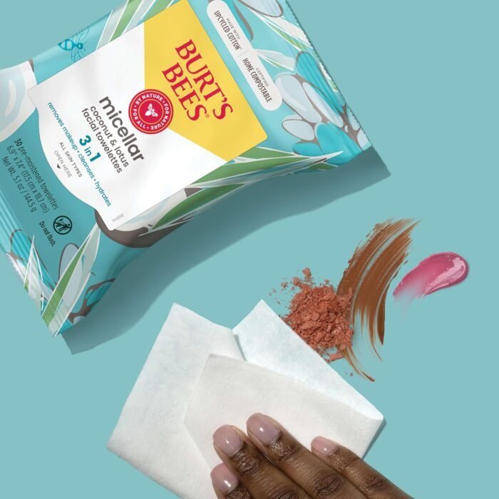 Burt's Bees Stocking Stuffers, Coconut & Lotus Face Wipes, for All Skin Types, Micellar Makeup Remover & Facial Cleansing Towelettes, Skin Care Christmas Gifts, 30 Ct. (3-Pack) - Image 9