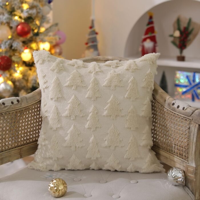 DFXSZ Christmas Tree Pillow Covers 18x18 inch Set of 2 Christmas Decoration Beige Soft Plush Faux Fur Jacquard Throw Pillows for Bedroom Sofa Holiday Festivals Winter Home Decor PTK006C18 - Image 5