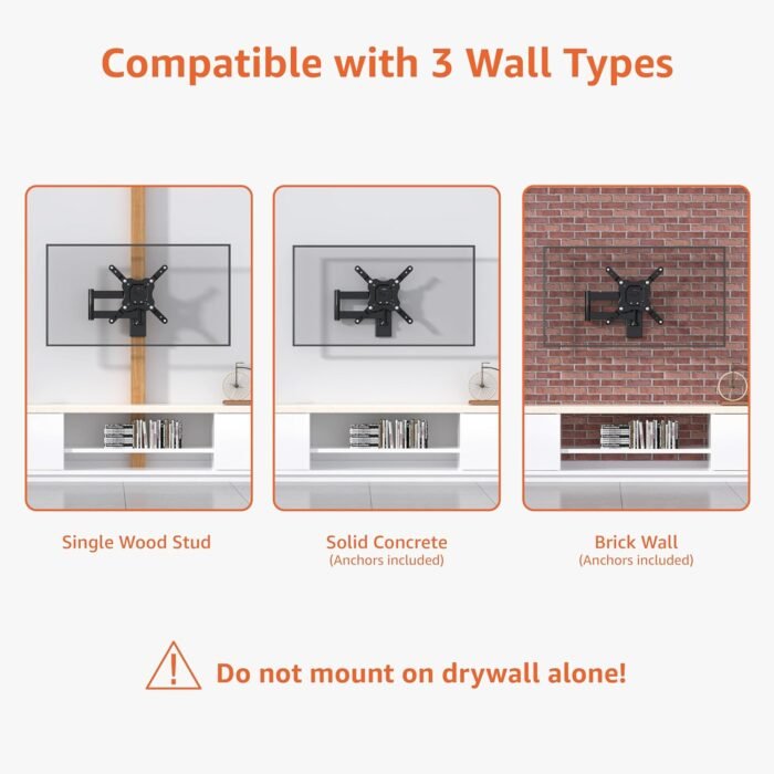Amazon Basics Full Motion TV Wall Mount fits 12" to 40" TVs and VESA 200x200, Black - Image 4