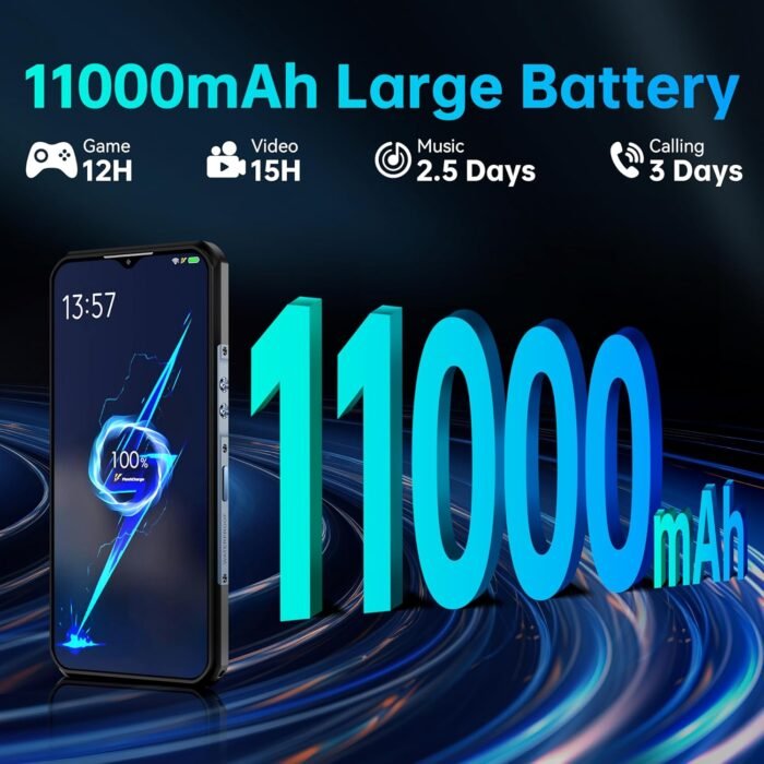 OUKITEL WP35 Rugged Smartphone 5G - 24GB+256GB/TF 2TB Android 14 Rugged Phone, 11000mAh Large Battery, 6.6" FHD+ Corning Screen, Dual Sim Cell Phone, 64MP+32MP Camera, NFC/OTG/BT5.2/T-Mobile, Grey - Image 4