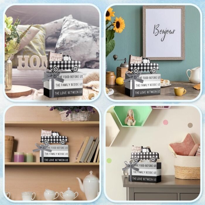Farmhouse Tiered Tray Decor Wooden Home Sweet Home Truck Tiered Tray Decor Shelf Decorations Black and White Wooden Book Decor Rustic Truck Decor Sign for Window Shelf Desk and Home Decoration - Image 7
