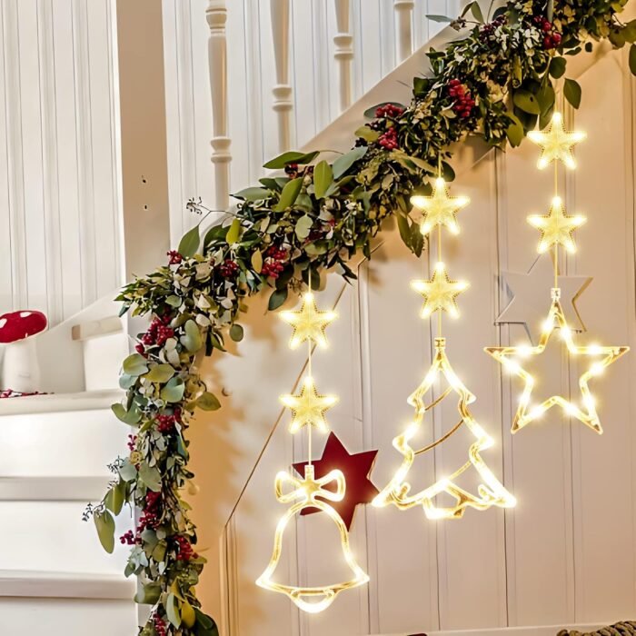 [Timer] 3Pcs Christmas Window Lights Decorations,Battery Powered Christmas Hanging Warm White Lighted Tree Bell Star Shaped LED Sucker for Xmas Tree Fireplace Indoor Outdoor Decor - Image 7
