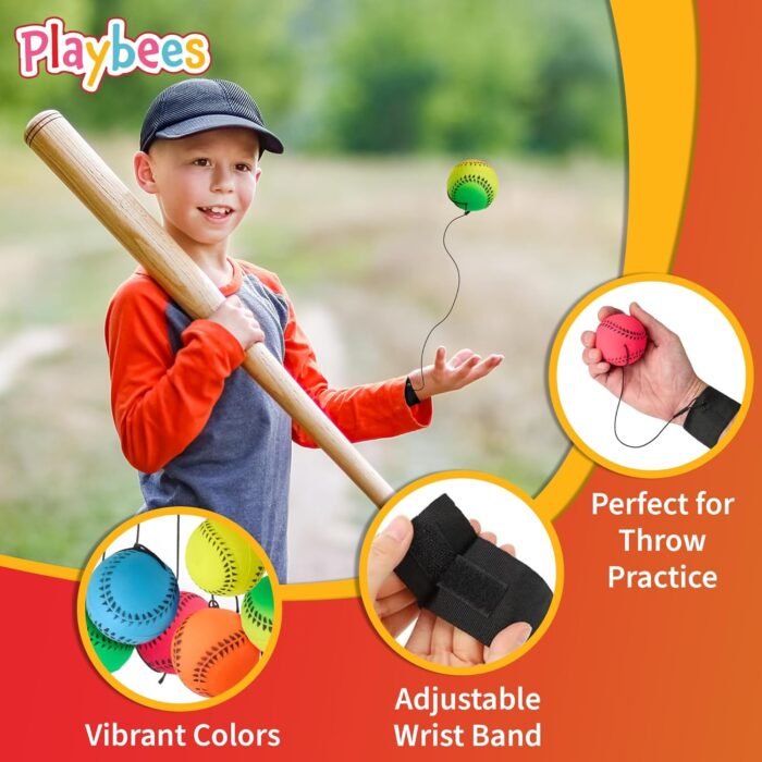 Wrist Baseballs Neon Reactive - 6 Pack - Practice Sports Balls for Fun Outdoor Activity for Kids - Spring Training, Party Favor, Baseball Season Gift, Sports Team Party Bag Filler - Image 5
