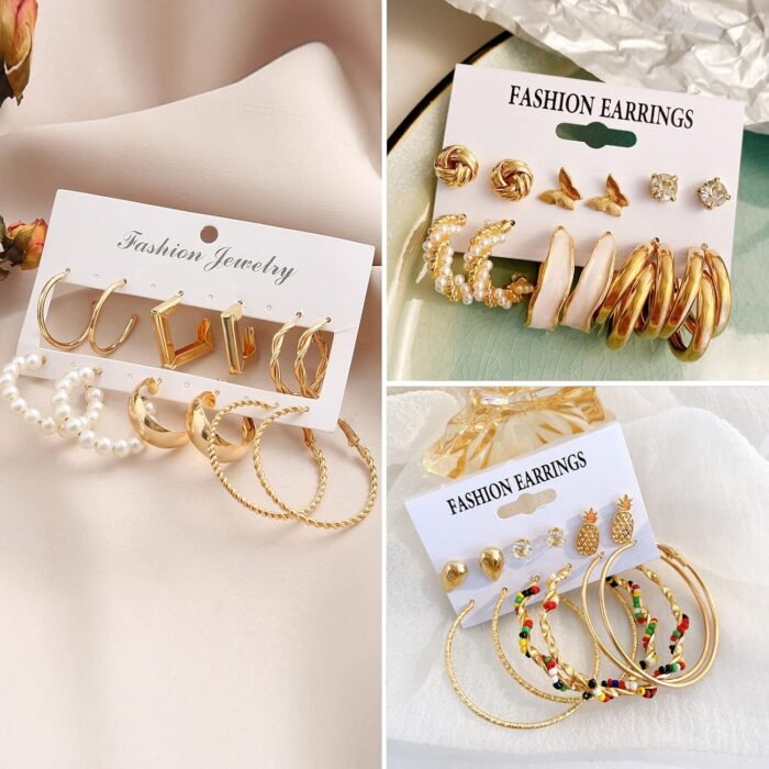 34 Pairs Gold Hoop Earrings Set for Women, Fashion Drop Dangle Earring Packs Black Hearts Earrings Multipack Hypoallergenic Earrings for Valentine's Day Gifts - Image 5
