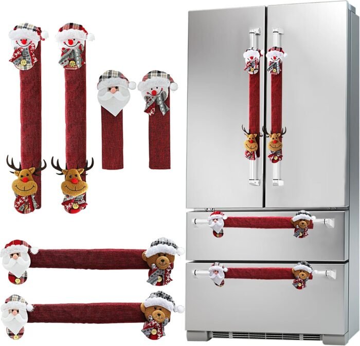 Mosoan Christmas Decorations Indoor 6 Pack Christmas Refrigerator Fridge Door Handle Covers, Santa Snowman Christmas Kitchen Decor Appliance Handle Cover Xmas Holiday Decor