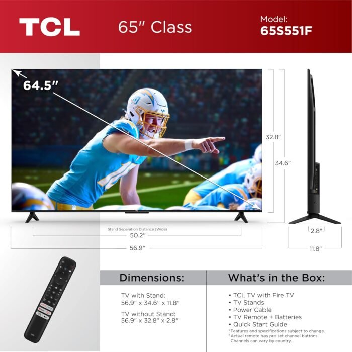 TCL 65-Inch Class S5 UHD 4K LED Smart TV with Fire TV (65S551F, 2024 Model), Dolby Vision, HDR PRO+, Dolby Atmos, Alexa Built-in with Voice Remote, Apple AirPlay 2 Compatibility, Streaming Television - Image 3