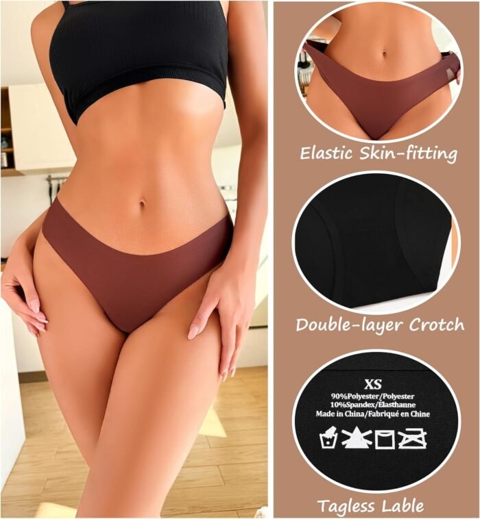 Seamless Underwear for Women Soft No Show Panties Sexy High Cut Invisible Hipster Silky Cheeky Ladies Bikini 6 Pack - Image 3