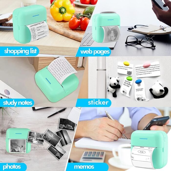 HuiJuKeJi Mini Sticker Printer Pocket Inkless Thermal Printer with 11 Rolls Thermal Paper and Sticker for iOS&Android, Bluetooth Smart Portable Receipt Printer for Photo Journal Notes Memo-Green - Image 5