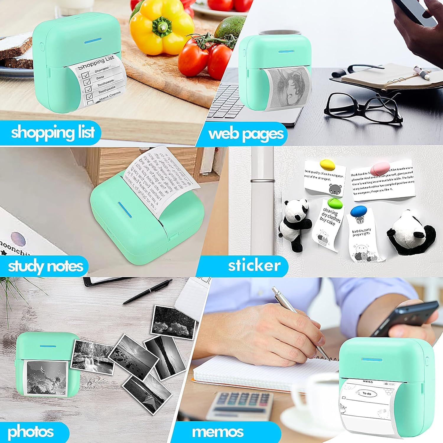 HuiJuKeJi Mini Sticker Printer Pocket Inkless Thermal Printer with 11 Rolls Thermal Paper and Sticker for iOS&Android, Bluetooth Smart Portable Receipt Printer for Photo Journal Notes Memo-Green - Image 5
