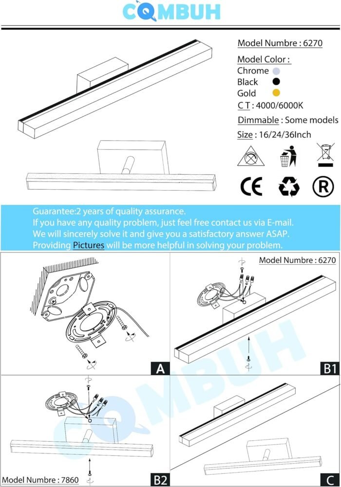 Combuh LED Bathroom Vanity Light Bar 16 Inch 9W Black IP44 Bathroom Light Fixtures Over Mirror Modern Bath Wall Lighting Fixture Sconce Indoor Cool White 6000K - Image 7
