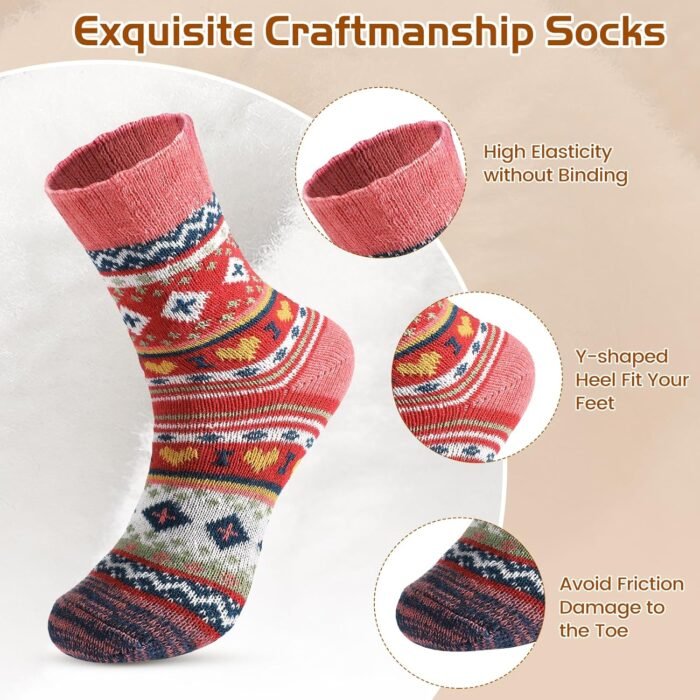 Premillow Wool Socks - Wool Socks for Women, Warm Women Socks Winter, Thick Knit Winter Socks Cozy Crew Socks Gifts for Women - Image 2