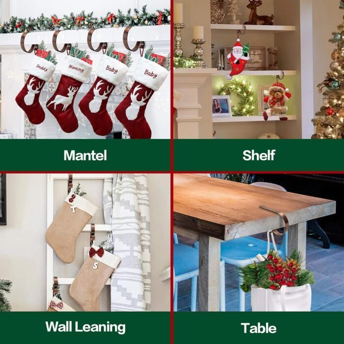 Christmas Stocking Holders for Mantle Set 4,Lightweight Stocking Holder No-Slip Stocking Hangers for Mantel Fireplace,Adjustable Mantel Stocking Hooks - Image 7