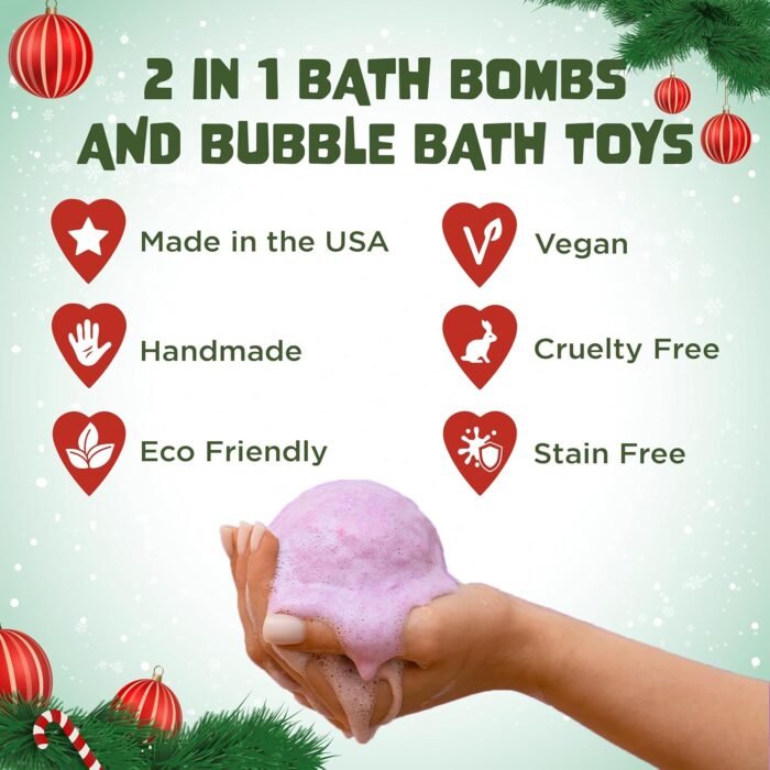 Christmas Bath Bomb for Kids with Surprise Bath Toys Inside (Gift Set) - Christmas Gifts & Stocking Stuffers for Kids, Boys and Girls - Holiday Bubble Bath with Cheerful Scent, USA Made by Two Sisters - Image 4