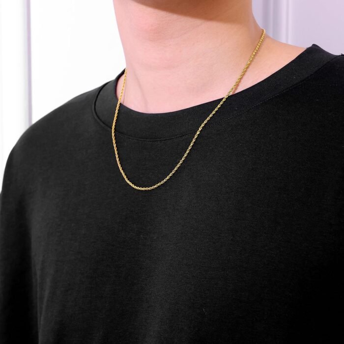 Fiusem Gold Plated Rope Chain for Men, 18K Gold Plated Mens Chain Necklace, Stainless Steel Chain Necklacefor Men and Women - Image 3