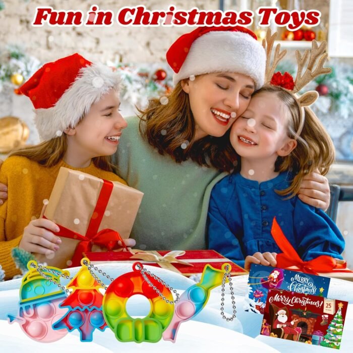 48 PCS Christmas Party Favors Pop Fidget Toys Bulk: Christmas Stocking Stuffers Goodie Bag Stuffers - Prizes for Kids Classroom Gifts from Teacher - Girls Boys (24pcs Keychain + 24pcs Cards) - Image 6