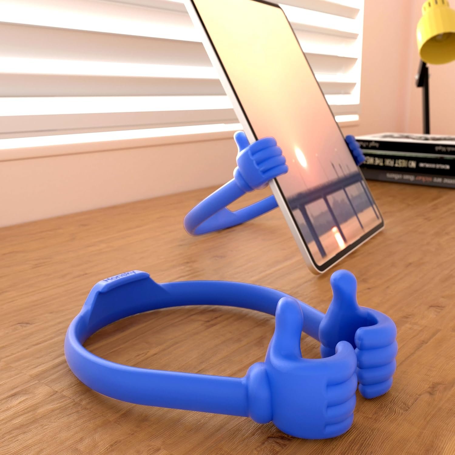 Honsky Thumbs-up Cell Phone Stand Holder, Tablet Stand Cradle for Desk Desktop Smartphone Cellphone Mobile Phone,Tablets - Universal, Adjustable Flexible,Blue - Image 2