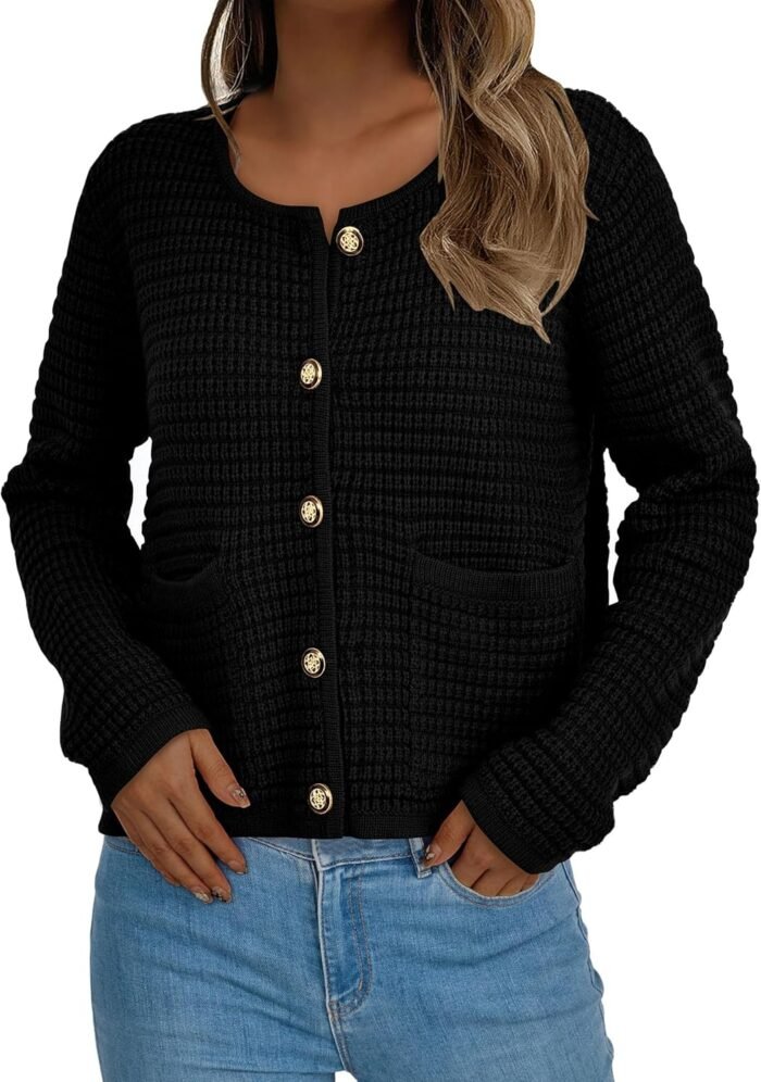 PRETTYGARDEN Women's Knit Cardigan Sweaters Fall Fashion Long Sleeve Open Front Button Down Trendy Casual Sweater Jacket - Image 2