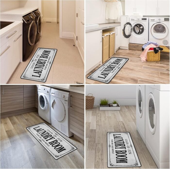 Grey Runner Rug, Farmhouse Kitchen Floor Mat, Non Slip Laundry Room Decor, Large (20 X 47 inch) - Image 3