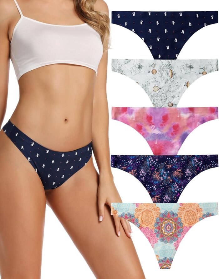 voenxe Seamless Women Underwear Thongs,No Show Ladies Thong,No Line Breathable Comfortable Panties Undies for Women 5-Pack