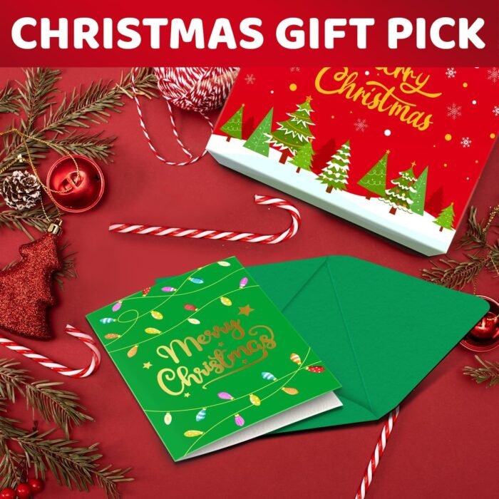 HAPPYPOP Christmas Gifts Stocking Socks for Women - Christmas Striped Knee High Elf Socks Red White Green Striped Socks for Teen Girls with Greeting Card - Image 2