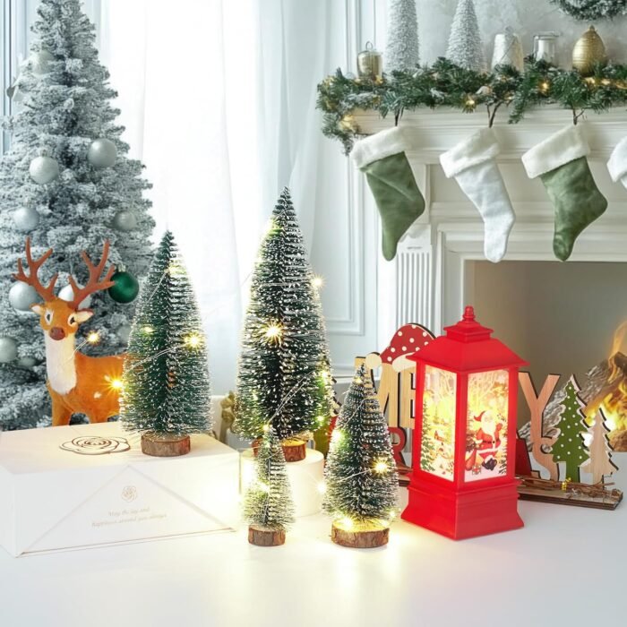 Small Christmas Tree with Lights, Mini Christmas Tree Table Top Decorations, Desktop Miniature Pine Tree Xmas Holiday Decor, 4 Pcs with Light - Image 2