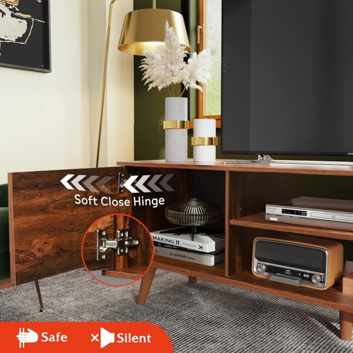 WLIVE TV Stand for 55 60 inch TV, Mid Century Modern TV Console, Entertainment Center with Storage for Living Room, Retro Brown - Image 7
