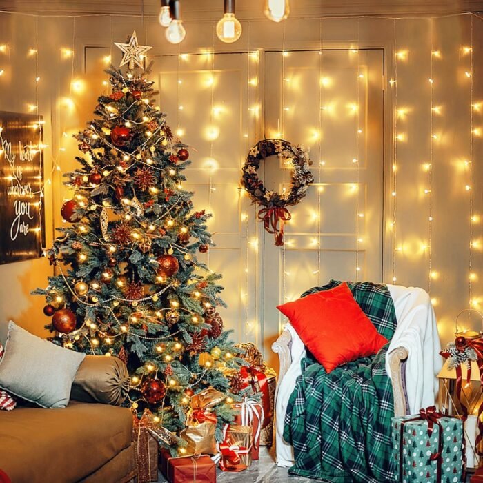 JMEXSUSS 300 LED Remote Control Christmas Curtain Lights, Plug in Fairy Curtain Lights Outdoor, Window Wall Hanging Curtain String Lights for Bedroom Backdrop Wedding Party Indoor Decor, Warm White - Image 7