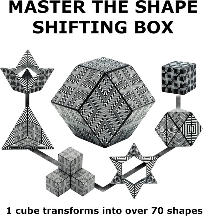 SHASHIBO Shape Shifting Box - Award-Winning, Patented Fidget Cube w/ 36 Rare Earth Magnets - Transforms Into Over 70 Shapes, Download Fun in Motion Toys Mobile App (Original Series - Black & White) - Image 3