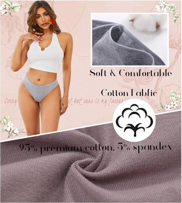 CUTE BYTE Cotton Thongs for Women Sexy Ladies Panties Breathable Stretch Hipster Cotton Underwear 6 Pack XS-XL - Image 5
