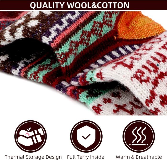 Wool Socks for Women, 5 Pairs Winter Socks for Women, Warm Socks for Women, Thermal Socks for Women Gifts Socks Women - Image 3