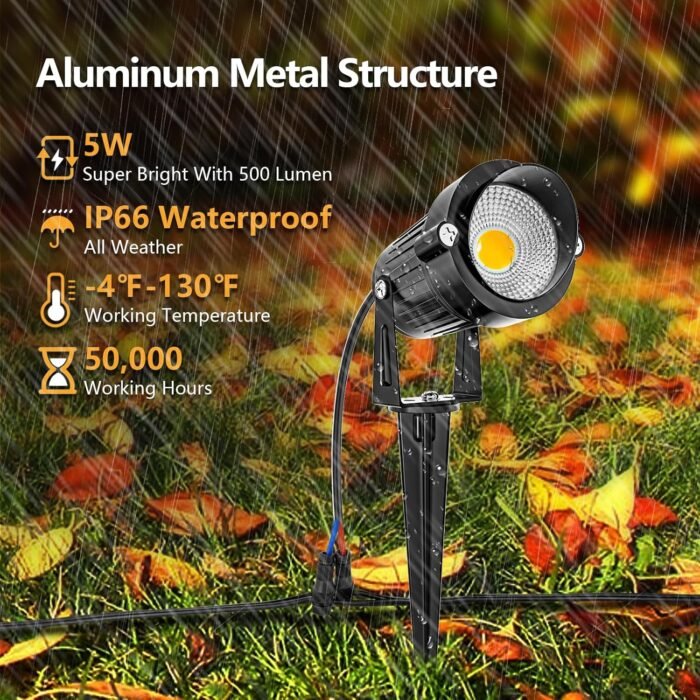 ZUCKEO All-in-One Landscape Lighting Kit, 5W LED Low Voltage Landscape Lights with Transformer and 80FT Wire, Waterproof Outdoor Spotlight with Connectors for Yard Garden House, 3000K 12-24V 8Pack - Image 3