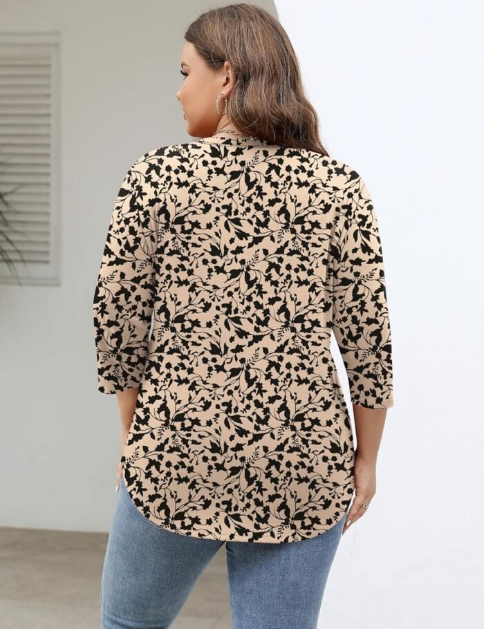 TFSDOD Womens Plus Size Tops V Neck T Shirts 3/4 Sleeve Blouse Summer Casual Tees XL-5X - Image 2