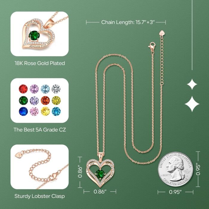 xiupen Jewelry Birthday Love Necklace for Womens Wife Birthday Gifts for Woman Wife Anniversary for Her Christmas Valentines Mothers Day Gift for Her Mom(Emerald-May) - Image 4