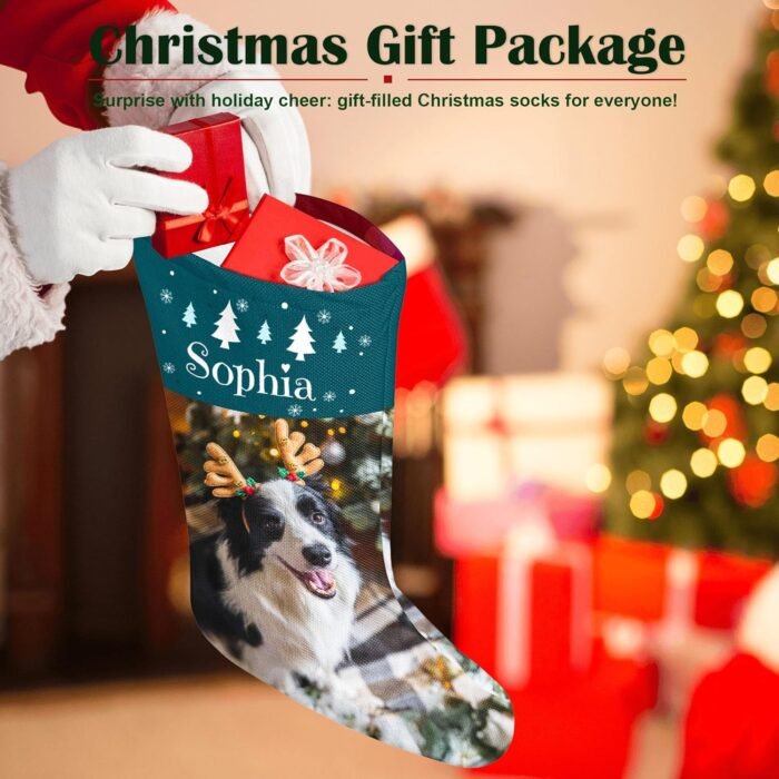 Easycosy Dog Christmas Stockings for 18.1" Personalized Pet Photo Name Custom Xmas Gifts Holiday Party Family Decoration - Image 6