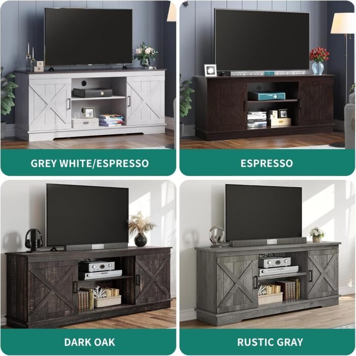 YITAHOME TV Stand for 65 Inch TV, Farmhouse Entertainment Center with Double Barn Doors and Storage Cabinets, Rustic TV Cabinet Media Console Table for Living Room, 59 Inch, Espresso - Image 3