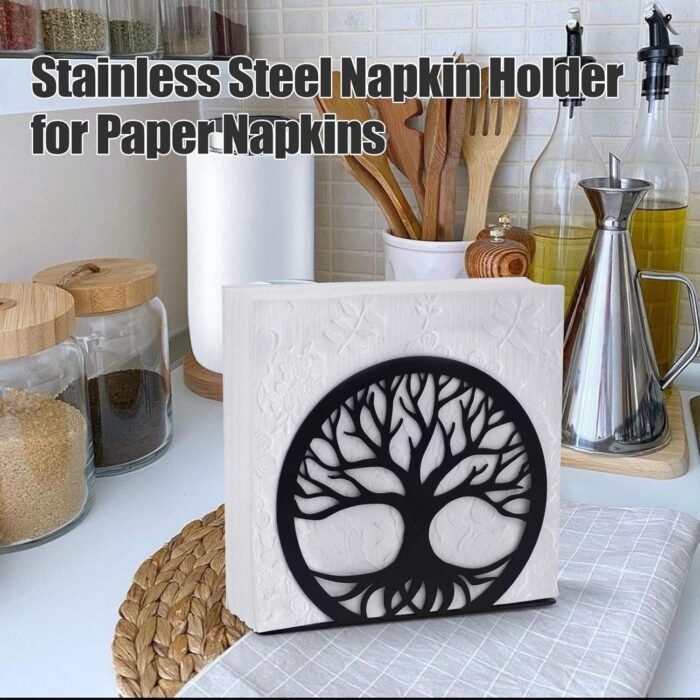 Napkin Holder for Table,5.9” Large Stainless Steel Napkin Holder Standing Napkin Dispenser for Kitchen,Black Metal Modern Napkin Holder for Paper Napkins Western Restaurant Party,Home Decor - Image 2