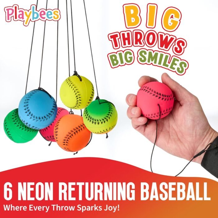 Wrist Baseballs Neon Reactive - 6 Pack - Practice Sports Balls for Fun Outdoor Activity for Kids - Spring Training, Party Favor, Baseball Season Gift, Sports Team Party Bag Filler - Image 2