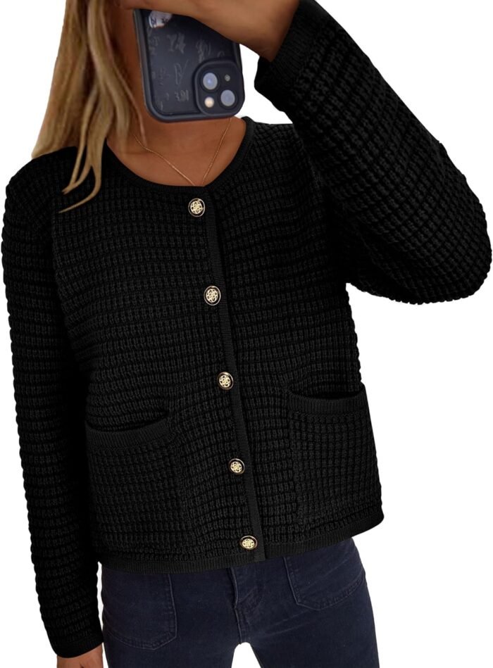 PRETTYGARDEN Women's Knit Cardigan Sweaters Fall Fashion Long Sleeve Open Front Button Down Trendy Casual Sweater Jacket - Image 4