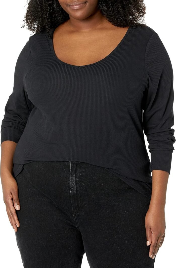Amazon Essentials Women's Slim-Fit Layering Long Sleeve Knit Rib V-Neck (Available in Plus Size), Pack of 2 - Image 6
