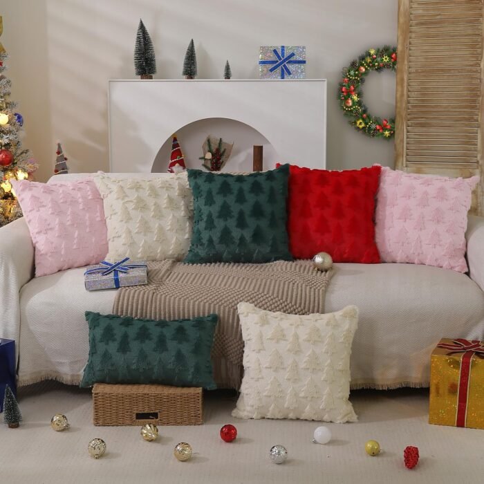 DFXSZ Christmas Tree Pillow Covers 18x18 inch Set of 2 Christmas Decoration Beige Soft Plush Faux Fur Jacquard Throw Pillows for Bedroom Sofa Holiday Festivals Winter Home Decor PTK006C18 - Image 6