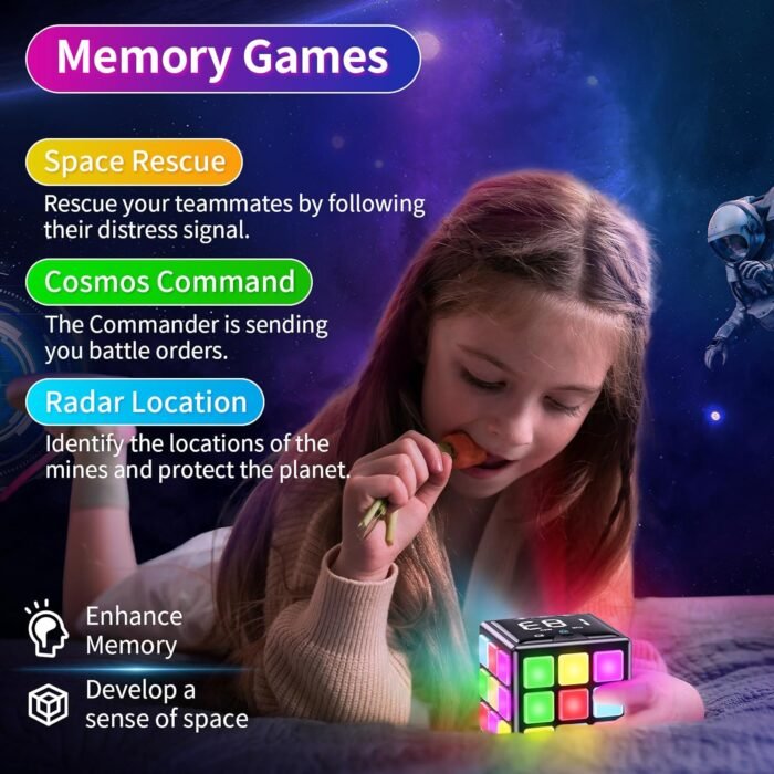 Rechargeable Game Cube, 15-in-1 Fun Brain Memory & Speed Games for Kids, Christmas Birthday Gifts for Boys Girls Ages 6-12+ Years Old, Cool Toys for Kids Teens with Score Screen (Black) - Image 5