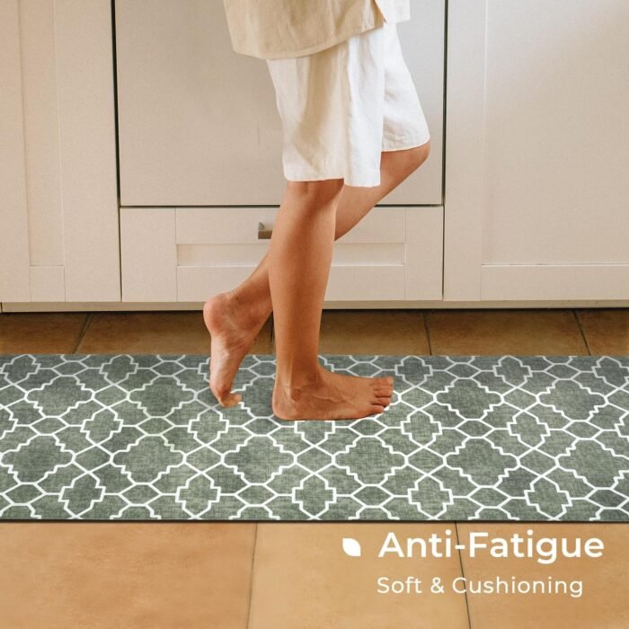 FRESHMINT Kitchen Mat Set of 2, Anti-Fatigue Cushioned Kitchen Mats for Floor, Waterproof Non Slip Comfort Standing Mat, Boho Kitchen Rug for Kitchen Decor, Sink, Office, 17"x30"+17"x47", Sage Green - Image 3