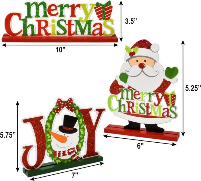 Gift Boutique 6 Christmas Table Signs Decorations Wooden Centerpiece Tabletop Snowman Wood Desktop Decor for Kitchen Home Xmas Holiday Party Supplies - Image 2
