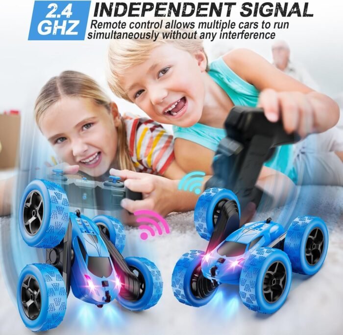 Remote Control Car, RC Cars Toys for Kids Ages 6-12, 4WD Stunt Car with LED Lights & 360° Flips, 2.4GHz, Upgraded USB-C Modular Batteries, 8-10 Year Old Boys 1-Blue - Image 3