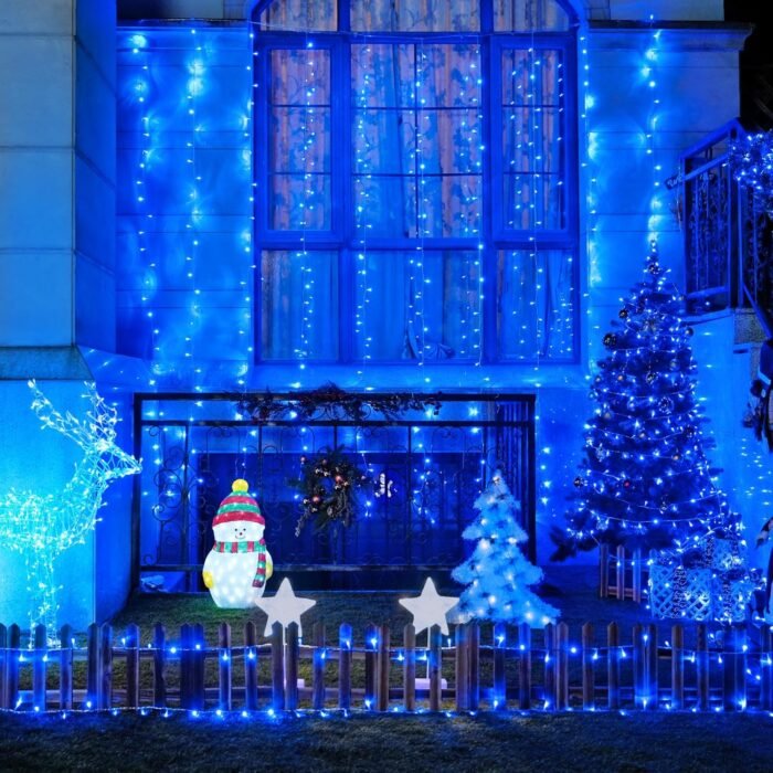 JMEXSUSS 300LED Christmas Curtain Lights, Blue Christmas Lights with Remote, Blue String Lights for Bedroom Wall Window Backdrop Garden Indoor Outdoor Christmas Decorations, 9.8x9.8ft - Image 4