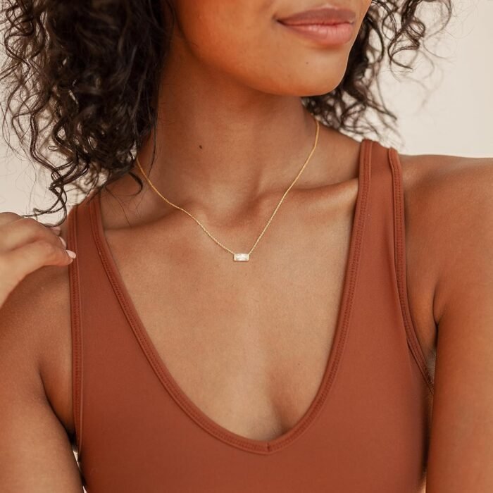 Birthstone Necklace for Women Dainty Trendy 14K Gold Plated Emerald Necklaces Simple Green Diamond Pendant Choker Blue Cute Cubic Zirconia Jewelry for Women Mothers Birthday Gifts - Image 4
