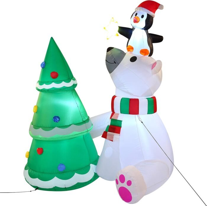 Joiedomi 6 ft Christmas Polar Bear Inflatable Decoration, Polar Bear with Penguin & Xmas Tree Inflatable with Build-in LEDs Blow Up Inflatables for Christmas Party Outdoor, Yard, Garden, Winter Décor - Image 4