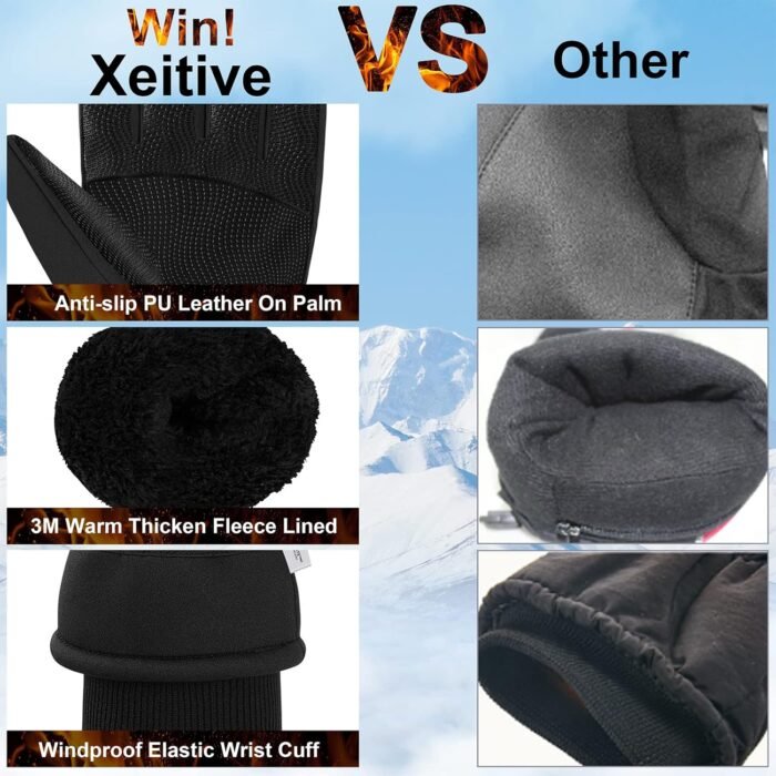 Winter Gloves Touchscreen Gloves Cold Weather Windproof Gloves Warm Thermal Gloves for Running Cycling Outdoor Activities for Men and Women - Image 2