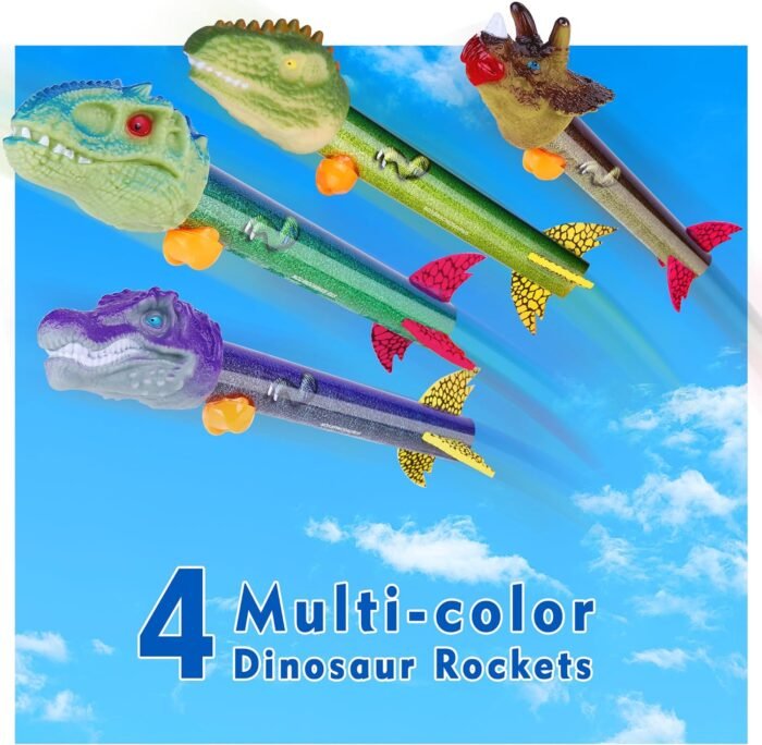 Dinosaur Toy Rocket Launcher for Kids - Launch Up to 100 Ft, 4 Rockets, Outdoor Outside Toys for Kids, Dinosaur Toys, Birthday Gifts for 3 4 5 6 7 8-12 Year Old Boys Girls - Image 5