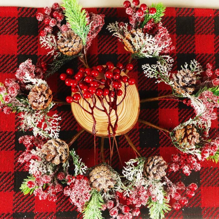 Fangoo 20 Pack 7 Inch Burgundy Red Berry Picks for Christmas Tree Branches Decorations for Home Holly Berries for Crafts Winter Holiday Wedding Decor - Image 5